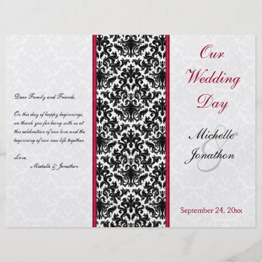 Black, White, and Red Damask Wedding Program Flyer