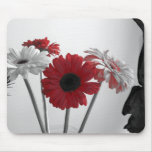 Black, White, and Red Flower Mousepad
