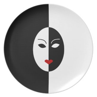 Black White and Red Mask Party Plate