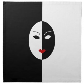 Black White and Red Mask Printed Napkin
