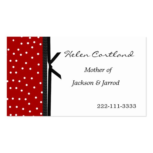 Black, White, and Red Mommy Calling Card Business Card Templates (front side)
