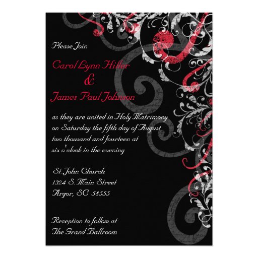 Black, White and Red Wedding Invitation (front side)