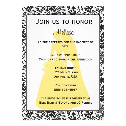 Black, White and Yellow bridal shower invitation