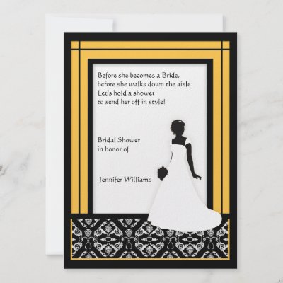 Black White and Yellow Damask Bridal Shower Custom Announcement by 