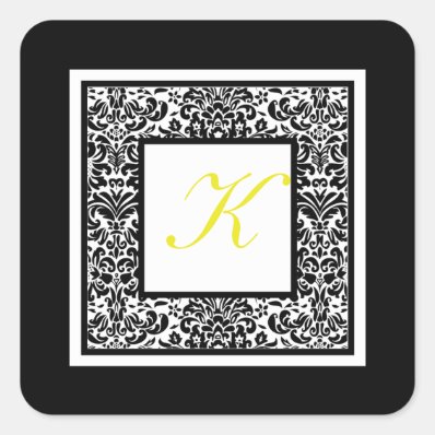 Black, White, and Yellow Damask Monogram Sticker