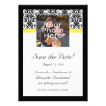 Black, White and Yellow Damask Photo Save the Date invitations
