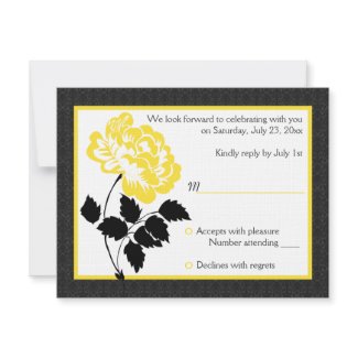 Black, White and Yellow Peony on Linen Reply Card invitation