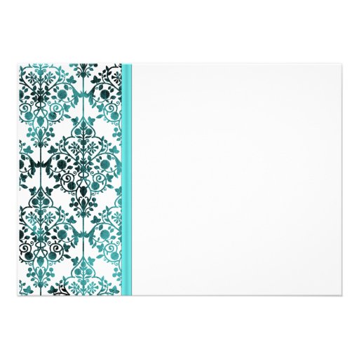 Black White Aqua Damask Floral Wedding Invitation