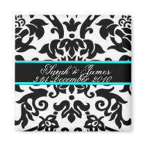 black white & aqua Damask wedding set Fridge Magnet