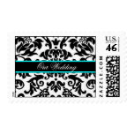 black white & aqua Damask wedding set Postage Stamps