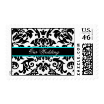 black white & aqua Damask wedding set Postage Stamps