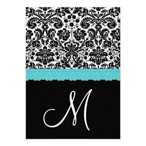 Black White Aqua Lace Flower Damask Wedding V21 Personalized Announcements