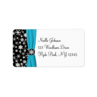 Black, White, Aqua Snowflakes Address Label label