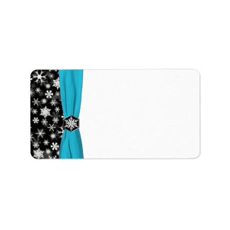 Black, White, Aqua Snowflakes Blank Address Label label
