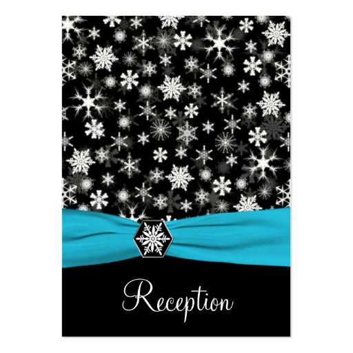 Black, White, Aqua Snowflakes Enclosure Card Business Card Template (front side)