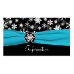 Black, White, Aqua Snowflakes Information card Business Card Template