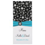 Black, White, Aqua Snowflakes Menu Card Custom Rack Card