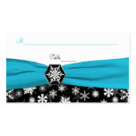 Black, White, Aqua Snowflakes Place Cards Business Card Templates