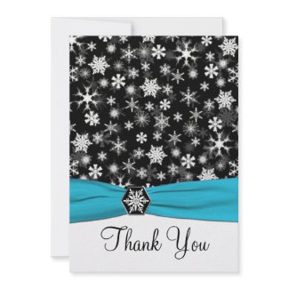 Black, White, Aqua Snowflakes Thank You Card-Flat invitation