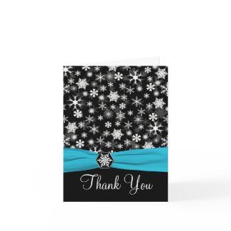 Black, White, Aqua Snowflakes Thank You Note Card card