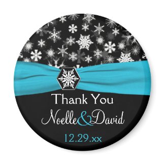 Black, White, Aqua Snowflakes Wedding Favor Magnet magnet