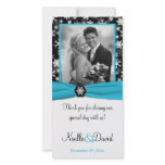 Black, White, Aqua Snowflakes Wedding Photo Card