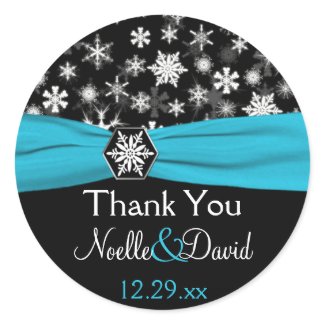 Black, White, Aqua Snowflakes Wedding Sticker sticker