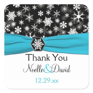 Black, White, Aqua Snowflakes Wedding Sticker sticker