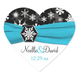 Black, White, Aqua Snowflakes Wedding Sticker sticker