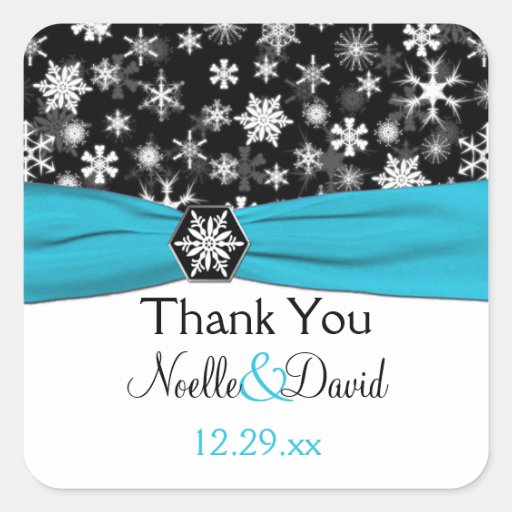 Black, White, Aqua Snowflakes Wedding Sticker