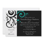 Black White Aqua Swirl Wedding Invitations