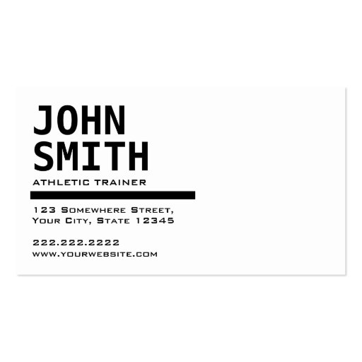 Black & White Athletic Trainer Business Card (front side)