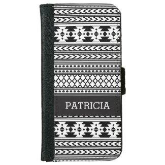 Black White Aztec Tribal Pattern Personalized iPhone 6 Wallet Case