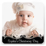 Black White Baby Photo Christening Custom Invitations