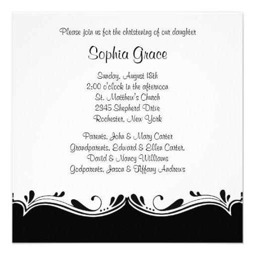 Black White Baby Photo Christening Custom Invitations