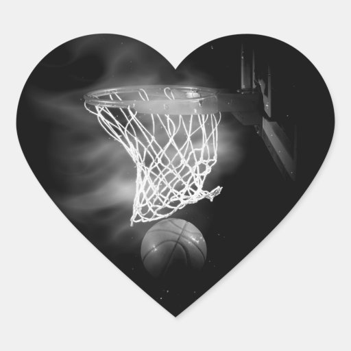 Black & White Basketball Heart Sticker Zazzle