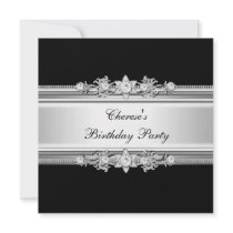 Black White Birthday Party Silver Jewel Image Invitations