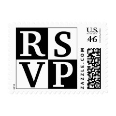 Black White Block Lettering RSVP Wedding Stamps