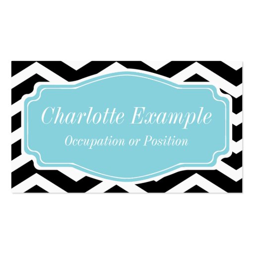 Black White Blue Chevron Personal Business Card (front side)