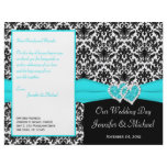 Black White Blue Damask Hearts Wedding Program Flyer Design