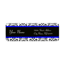 BLACK WHITE BLUE  DAMASK RETURN ADDRESS LABEL
