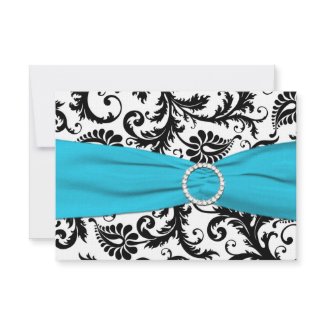 Black, White, Blue Damask Reply Card invitation