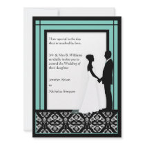 Black, White & Blue-Green Damask Wedding Invites