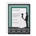 Black, White &amp; Blue-Green Damask Wedding Invites
