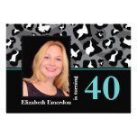 Black white blue leopard print 40th birthday photo personalized announcement