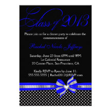 Black White Blue Polka Dot Graduation Invitation