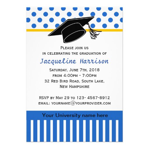 Black white blue polka dot Graduation Party Custom Invites