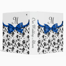 Black White & Blue Wedding Satin Floral Binders