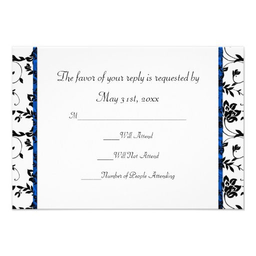 Black White & Blue Wedding Satin Floral Custom Invite