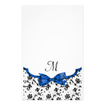 Black White & Blue Wedding Satin Floral Personalized Stationery
